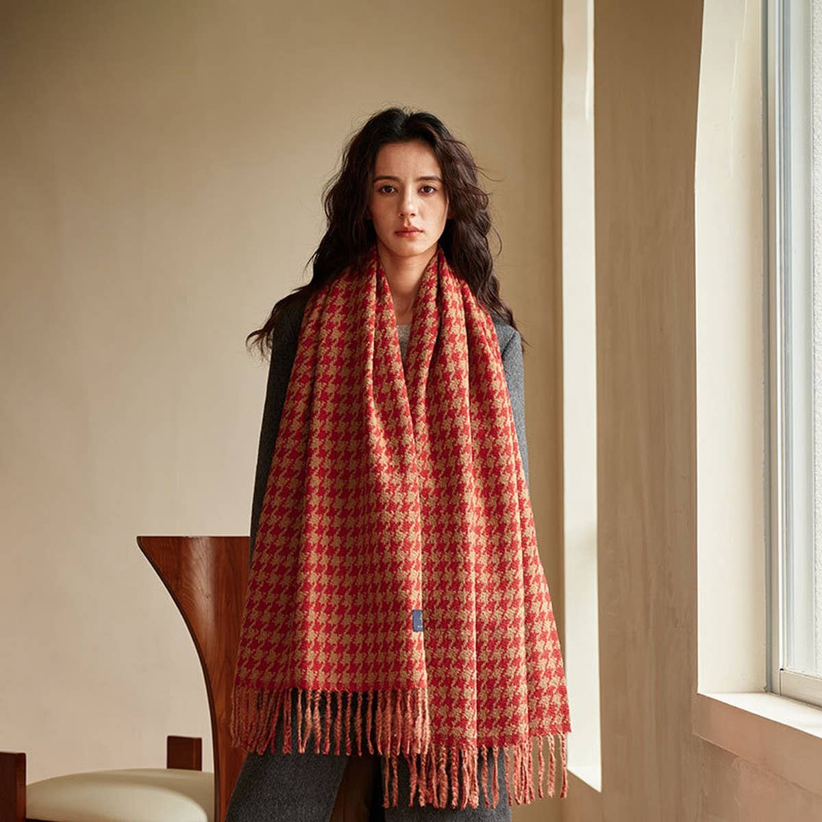 Reversible Houndstooth Scarf ? Soft Winter Wrap