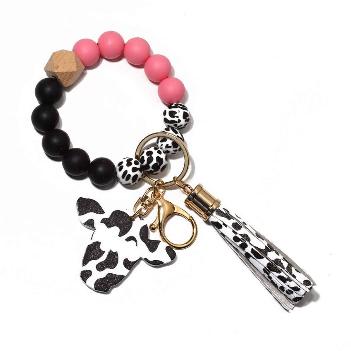 Wooden Bull Head Keychain with Silicone Bead Bracelet_CWMM68