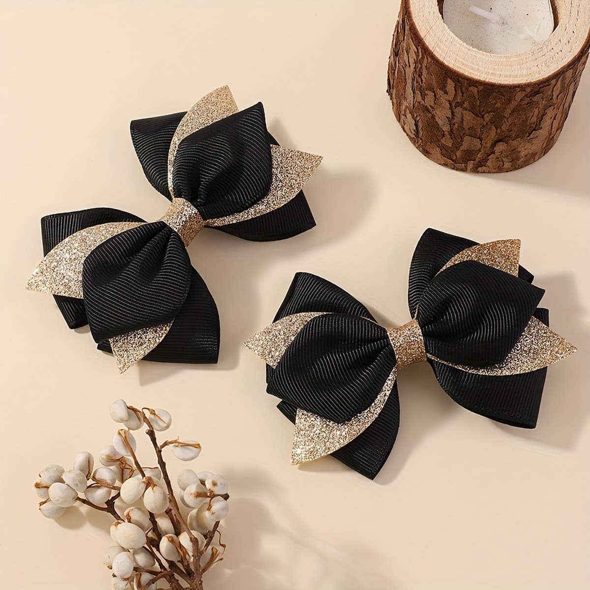 Glitter Bow Hair Clip Set for Girls Party Wear