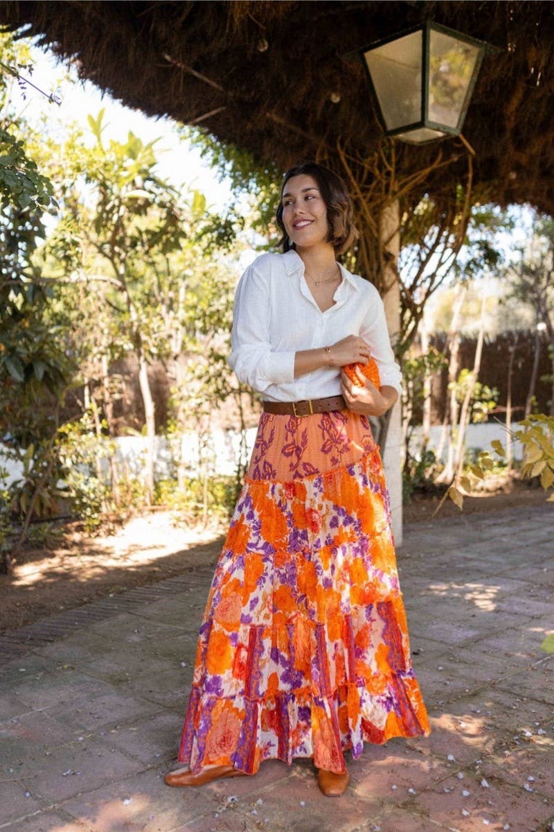 CWBLS0674_BOHO FLORAL RUFFLE HEM FLOWY MAXI SKIRT