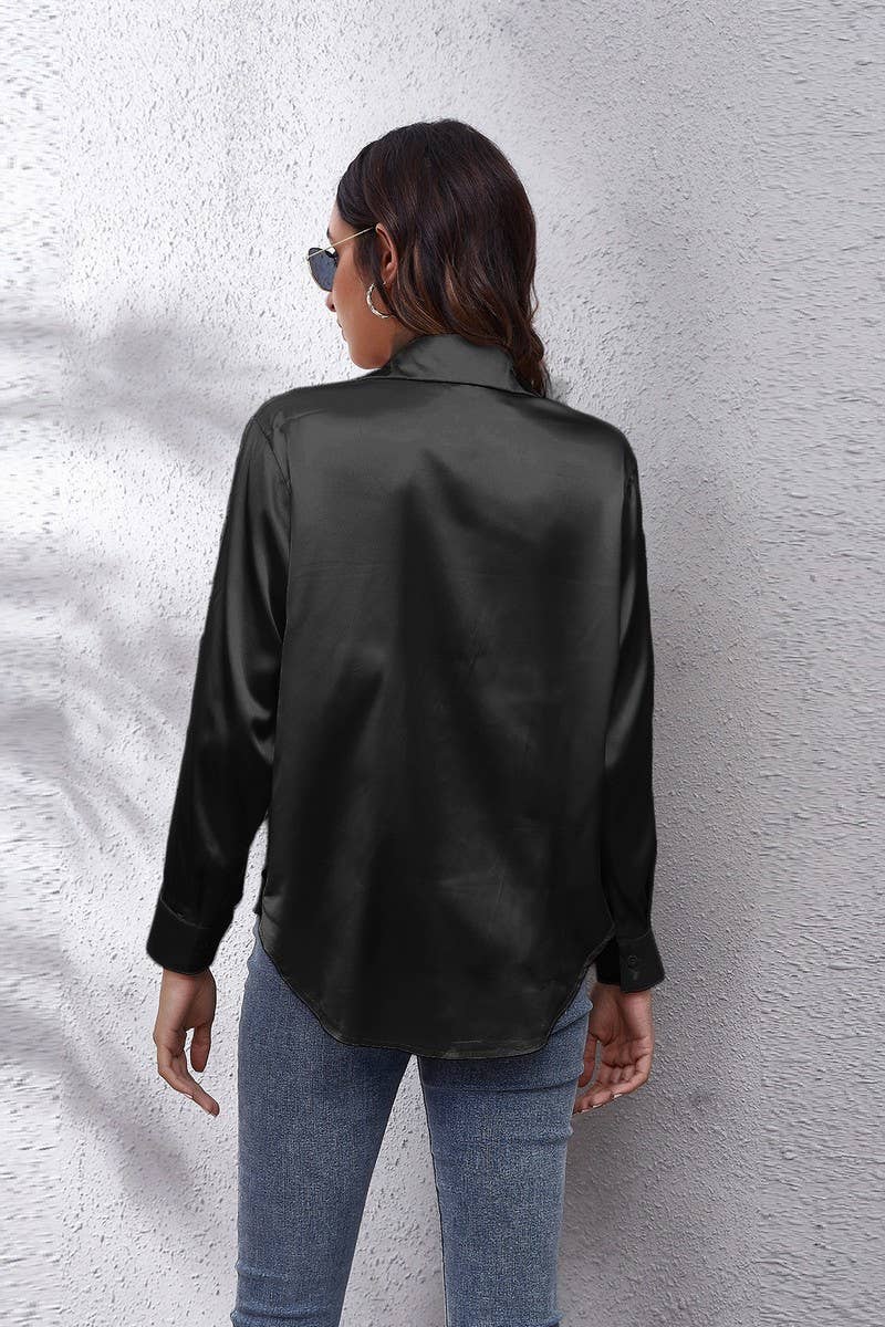 CWTBLL0691_Button Down Silky Satin Long Sleeve Top