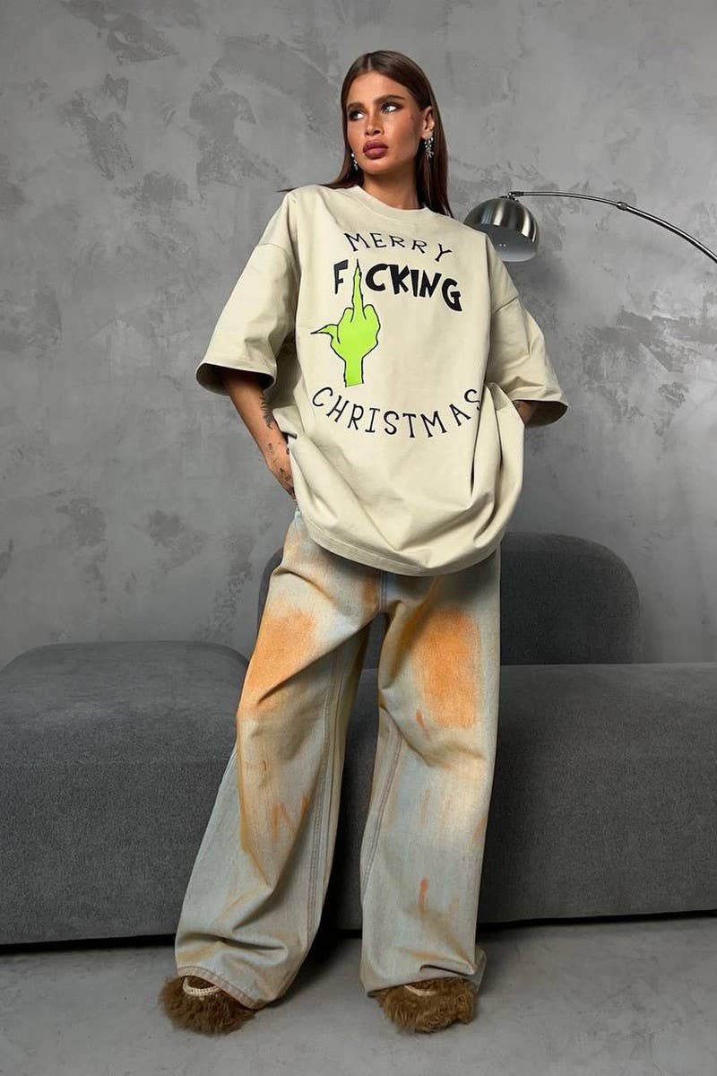 CWTTS1285_CONTRAST COLOR LETTER PRINT SHORT SLEEVE T-SHIRT