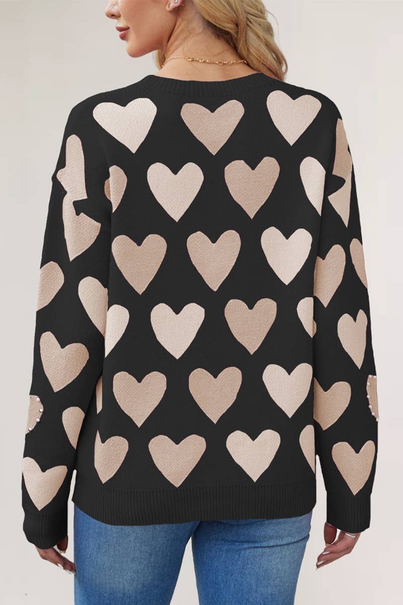 CWOSWL5885_LOVE BEADED CREW-NECK LONG-SLEEVED SWEATER