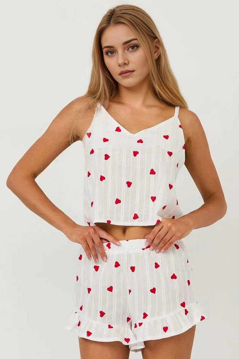 CWSPJ0071_LOVE PRINTED HALTER SHORTS PAJAMA SET