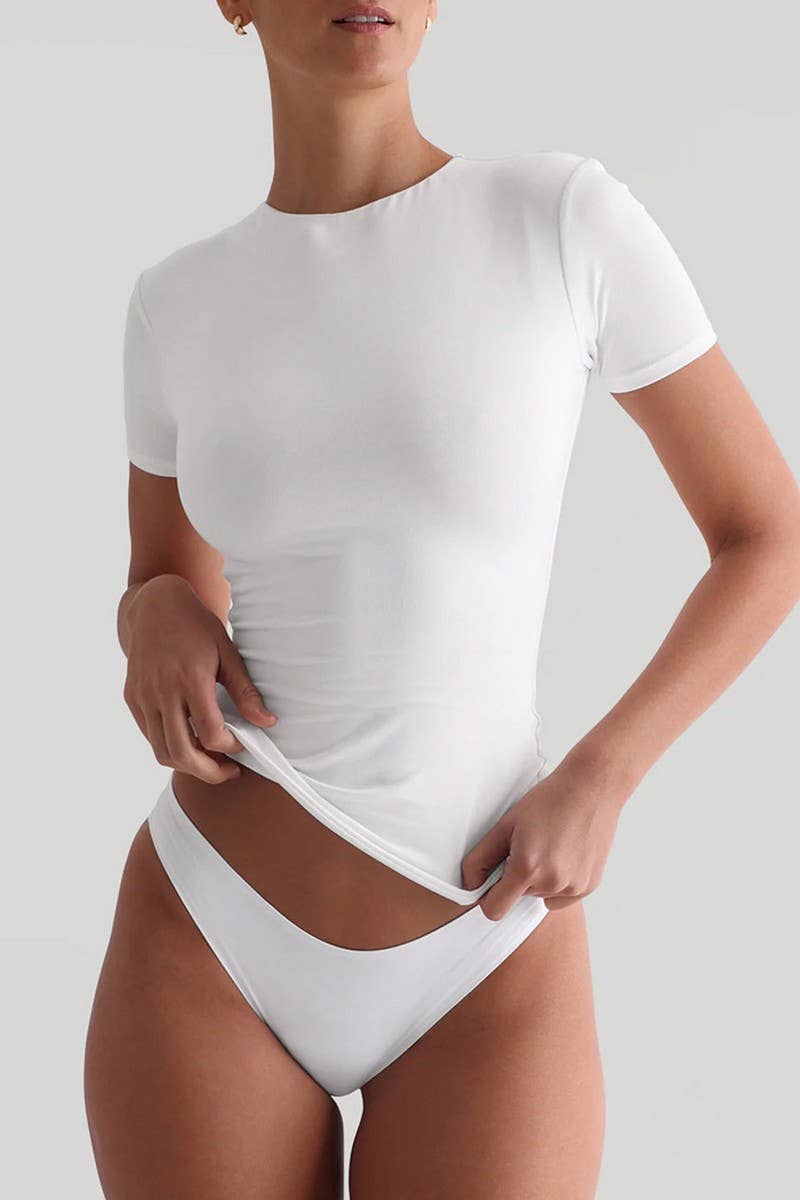 CWTTS1584_FASHION SIMPLE SLIM SEXY HOT GIRL PURE DESIRE TOP