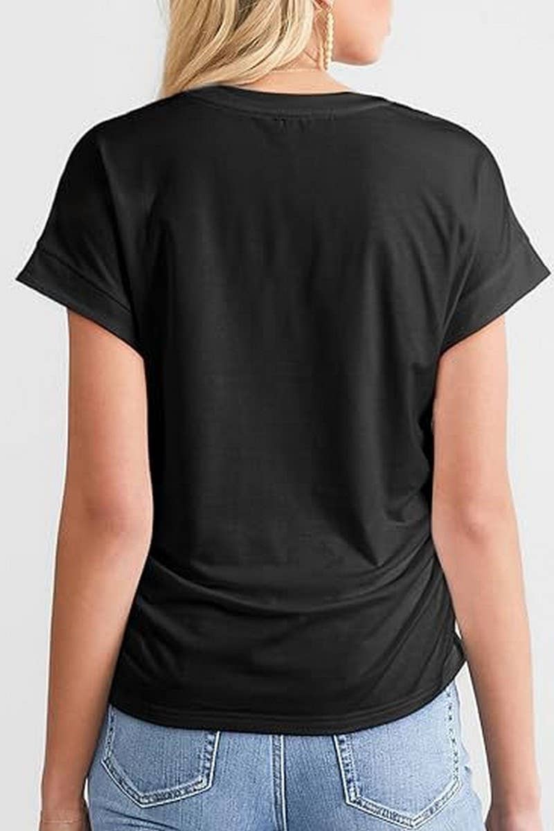 CWTTS1386_SUMMER FASHION SIDE PLEATED RAGLAN T-SHIRT