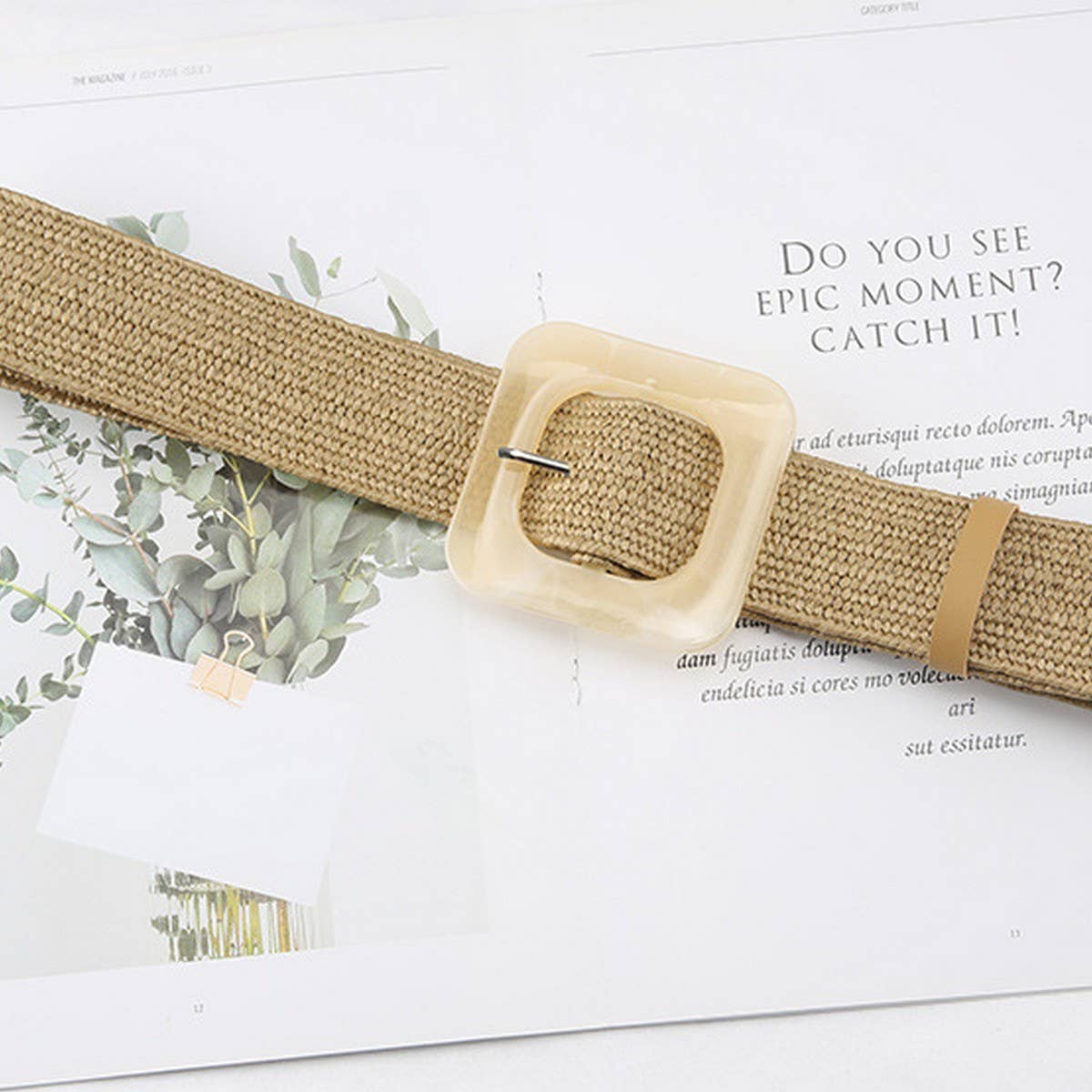 CWABE1187_VINTAGE PP STRAW WOVEN SQUARE BUCKLE WAIST BELT