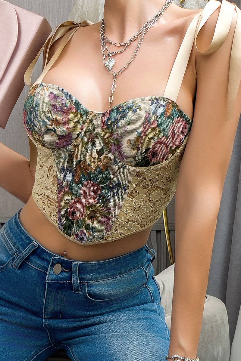 CWTTK0735_FLORAL BACKLESS LACE-UP PALACE WAIST CAMISOLE