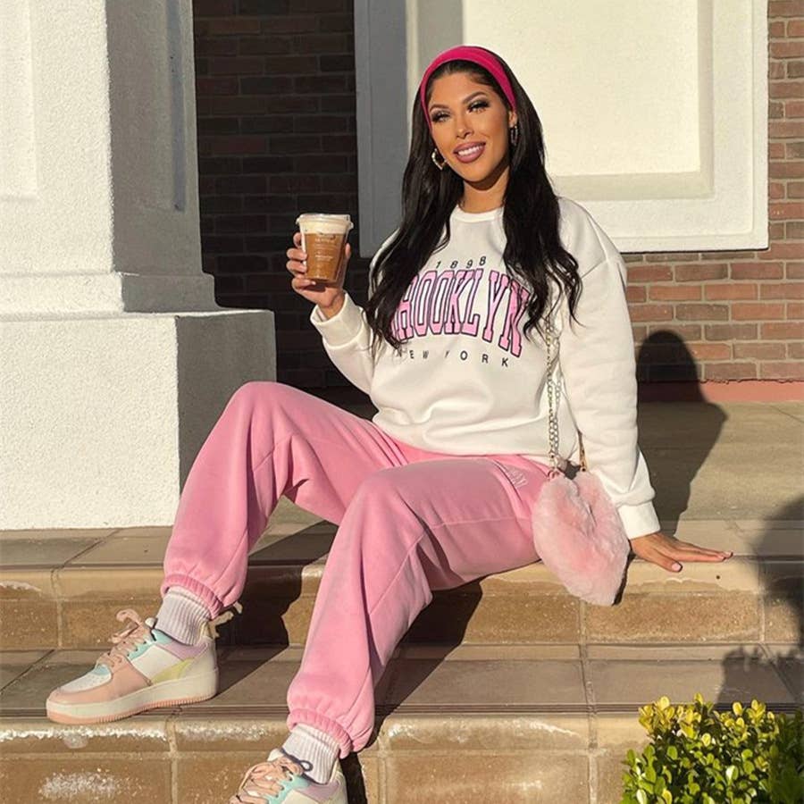 Brooklyn printed loose off-the-shoulder hoodie