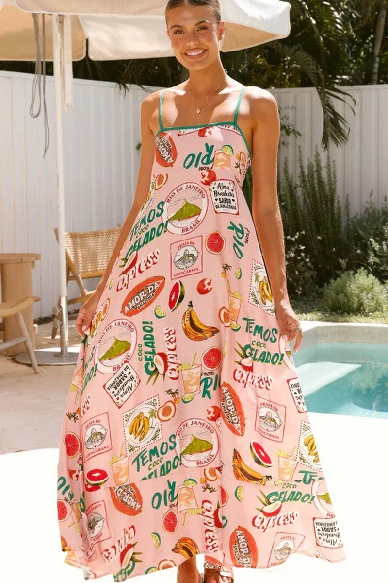 CWDHL1023_NEW SUMMER PRINTED HIGH WAIST HOLIDAY DRESS