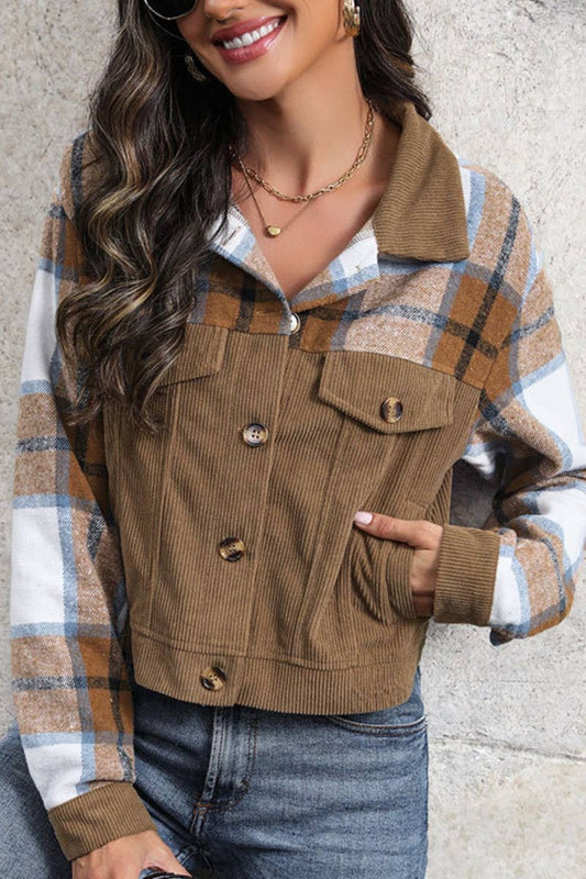 CWOJA1534_CORDUROY LONG-SLEEVED PLAID VINTAGE JACKET
