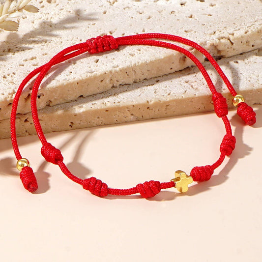 COPPER BEAD PERUVIAN KNOT COPPER CROSS BRACELET