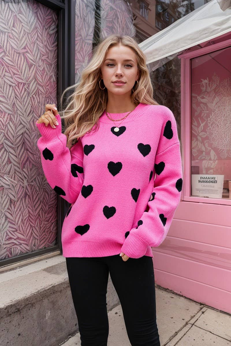 CWOSWL4886_VALENTINE'S DAY HEART LOOSE PULLOVER SWEATER