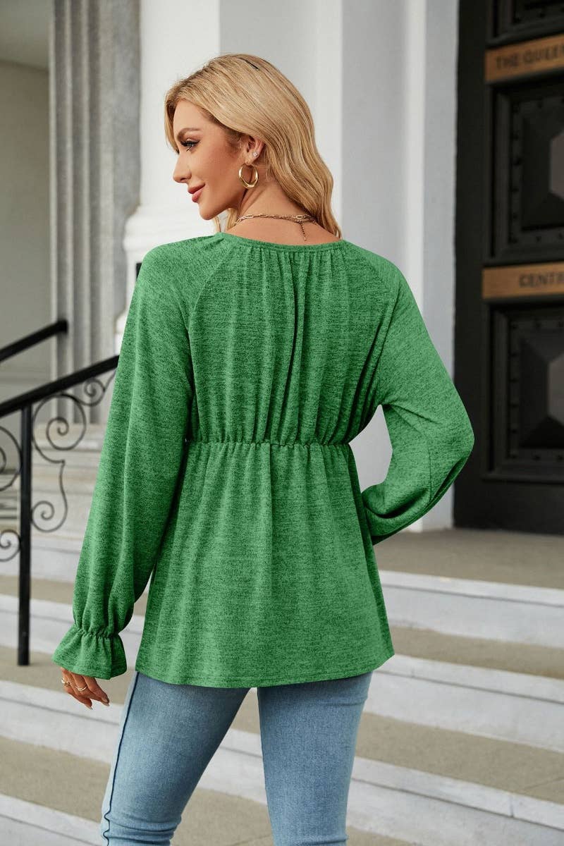 CWTBLL2828_FALL CREW NECK LONG SLEEVE WAISTBAND TOP