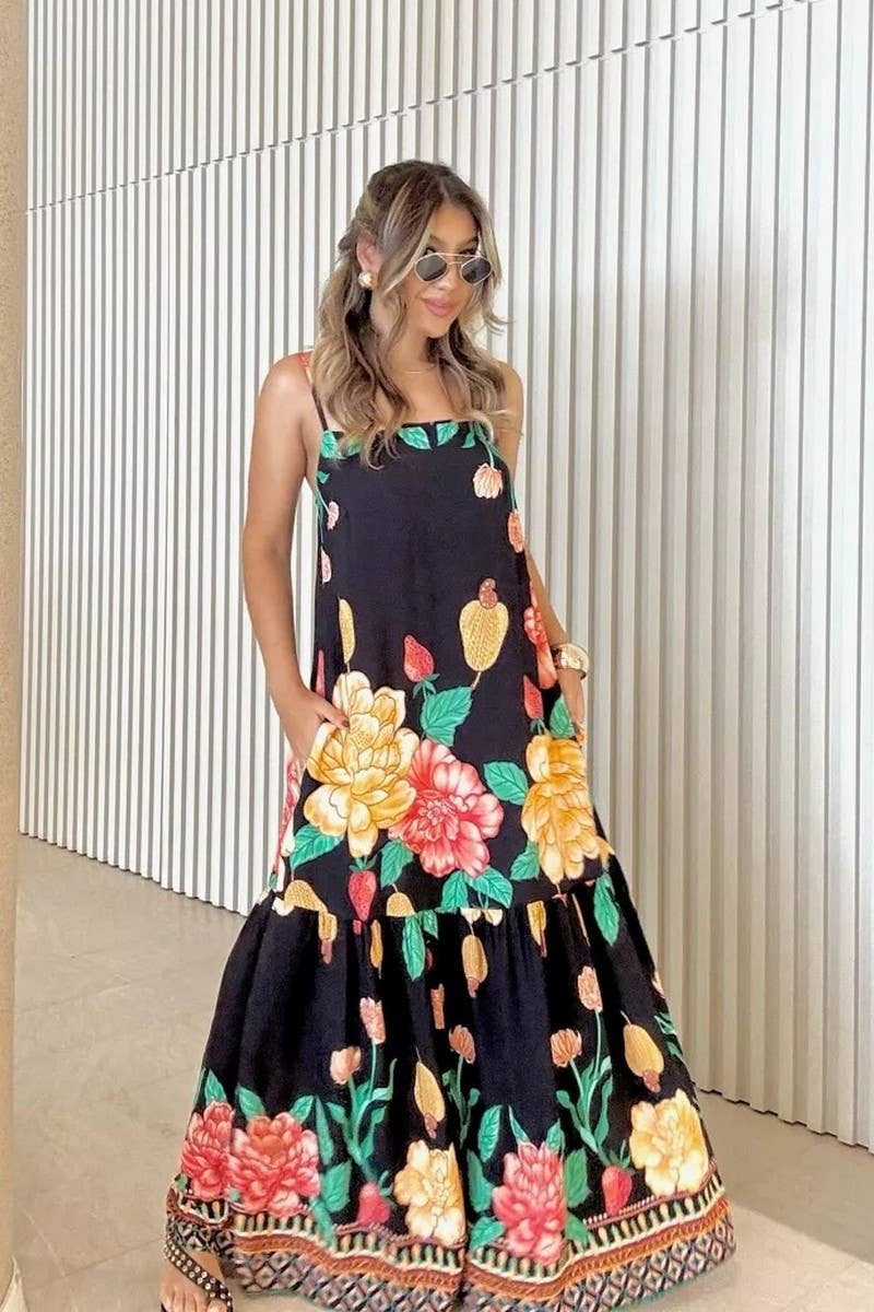 CWDHL0994_SUMMER SEXY SUSPENDER PRINT SWING DRESS