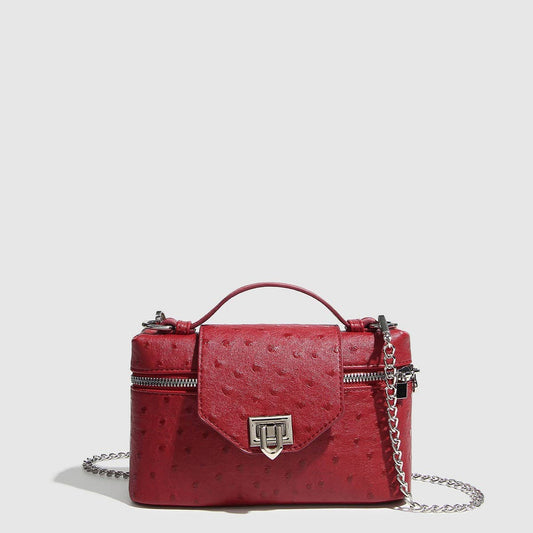 New Ostrich Texture Boxy Chain Shoulder Bag_CWAB5719