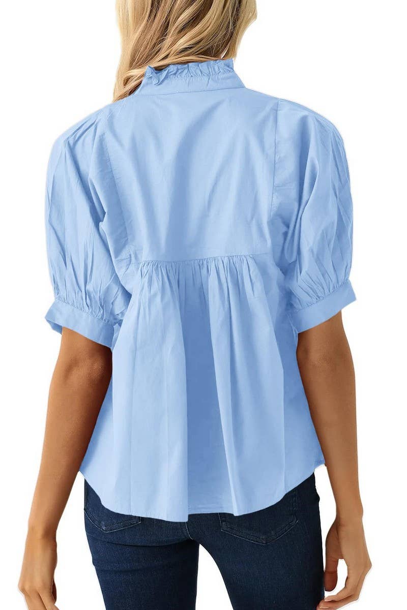 CWTBLS02489_2025 CASUAL V NECK LOOSE FIT COMMUTER SHIRT