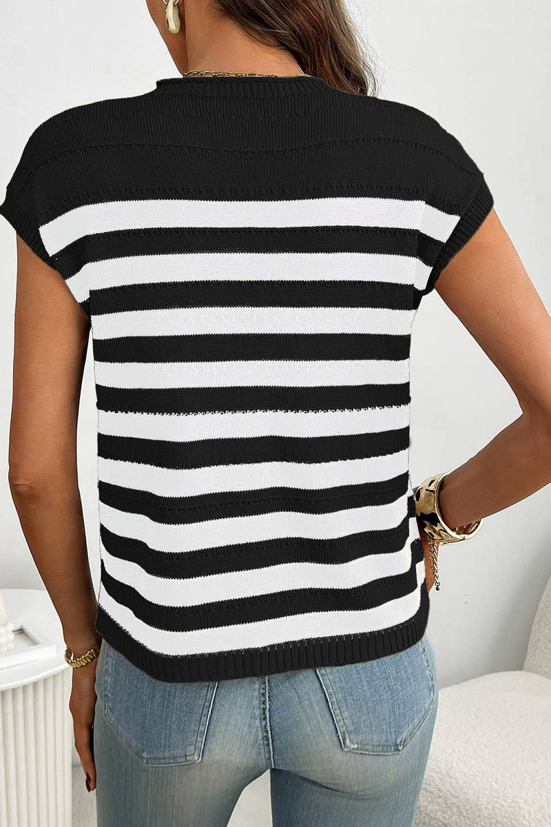 CWOSWS0142_CREW NECK CHUNKY KNIT STRIPED SWEATER