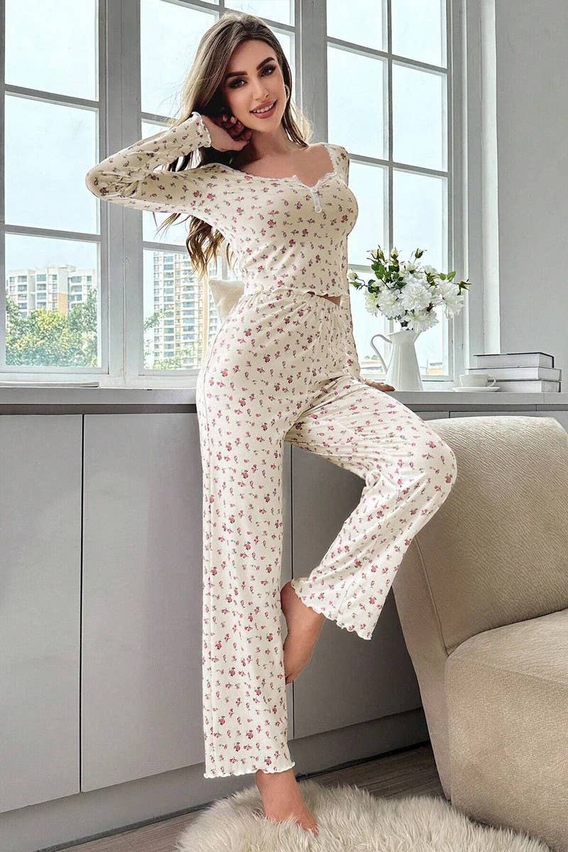CWSPJ00471_FLORAL LONG SLEEVE TOP AND PANTS LOUNGEWEAR SET
