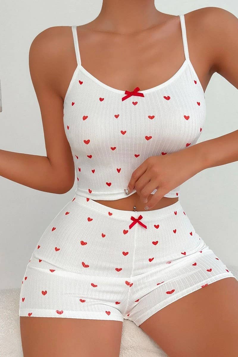 CWSPJ00495_HEART PRINT BOW TIE CAMI PAJAMA SET