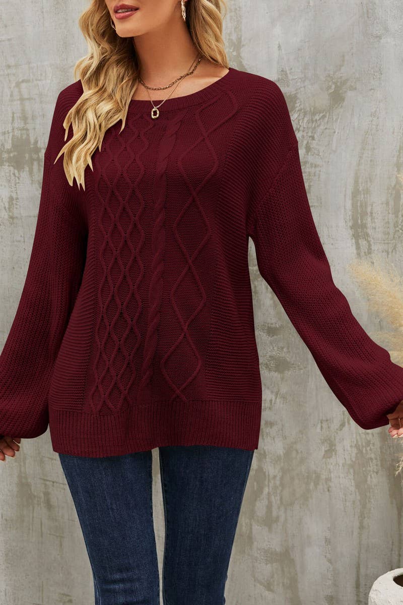 Crew-neck twist solid color knit sweater