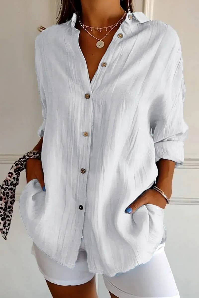 CWTSTL2281_SOLID COLOR SINGLE BREASTED PLEATED LAPEL SHIRT