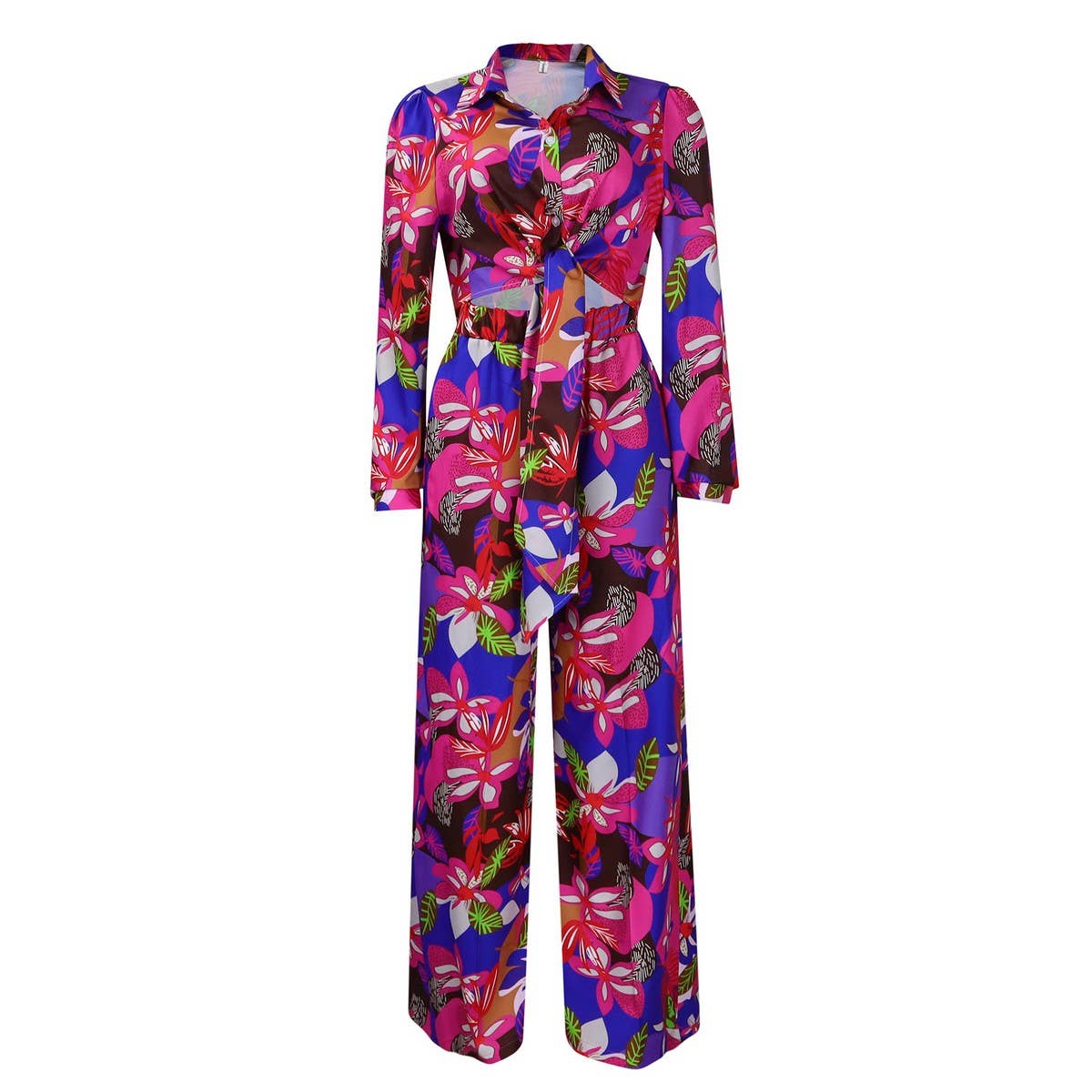 PRINTED TIE SHIRT WIDE-LEG PANTS TWO-PIECE SET_CWSTB1139