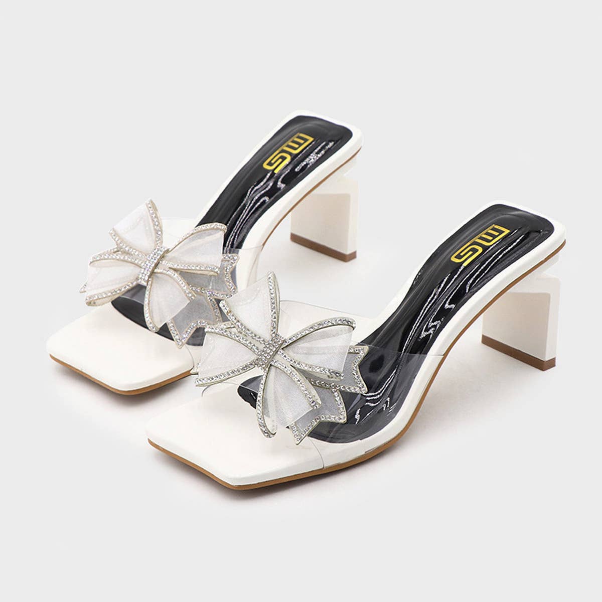 SEXY HIGH HEELS WITH BOW THICK HEEL AND SQUARE TOE
