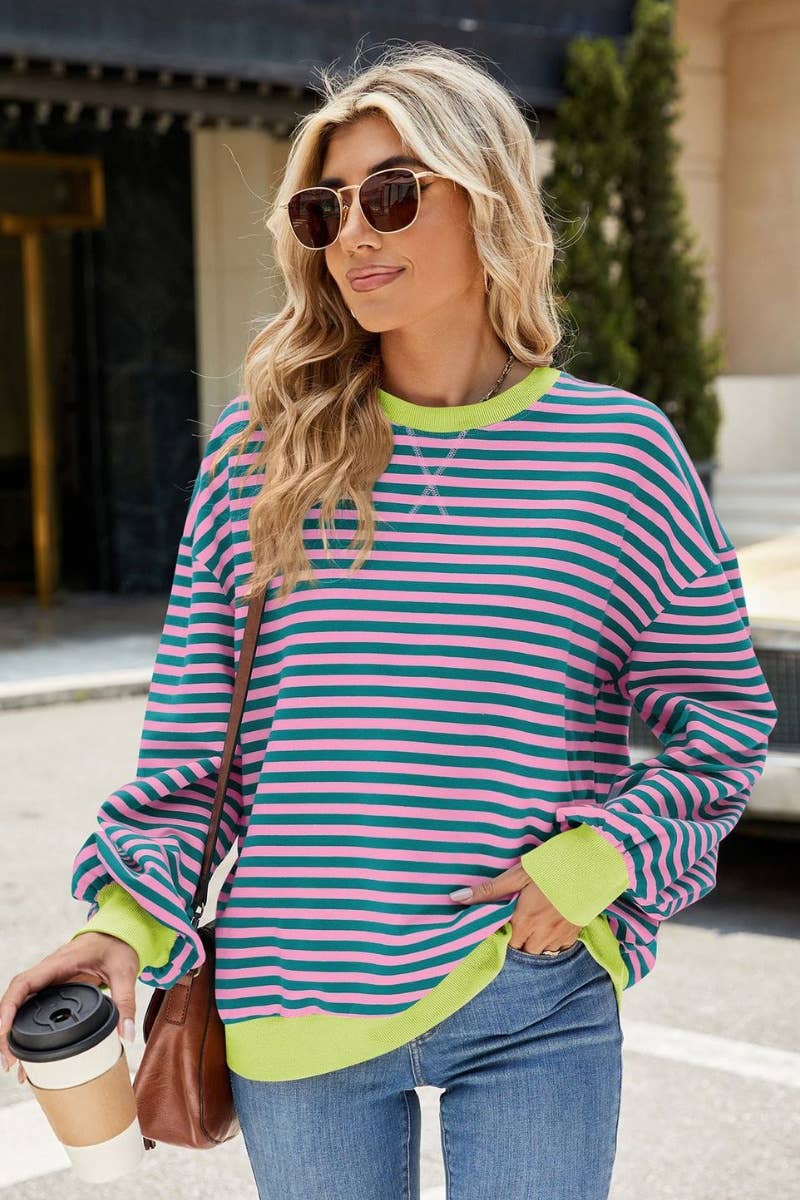 CWTBLL1888_FALL CREW-NECK STRIPED LONG-SLEEVED TOP