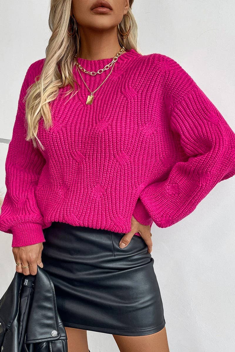 CWOSWL2833_SOLID COLOR LOOSE KNITTED LONG-SLEEVED SWEATER