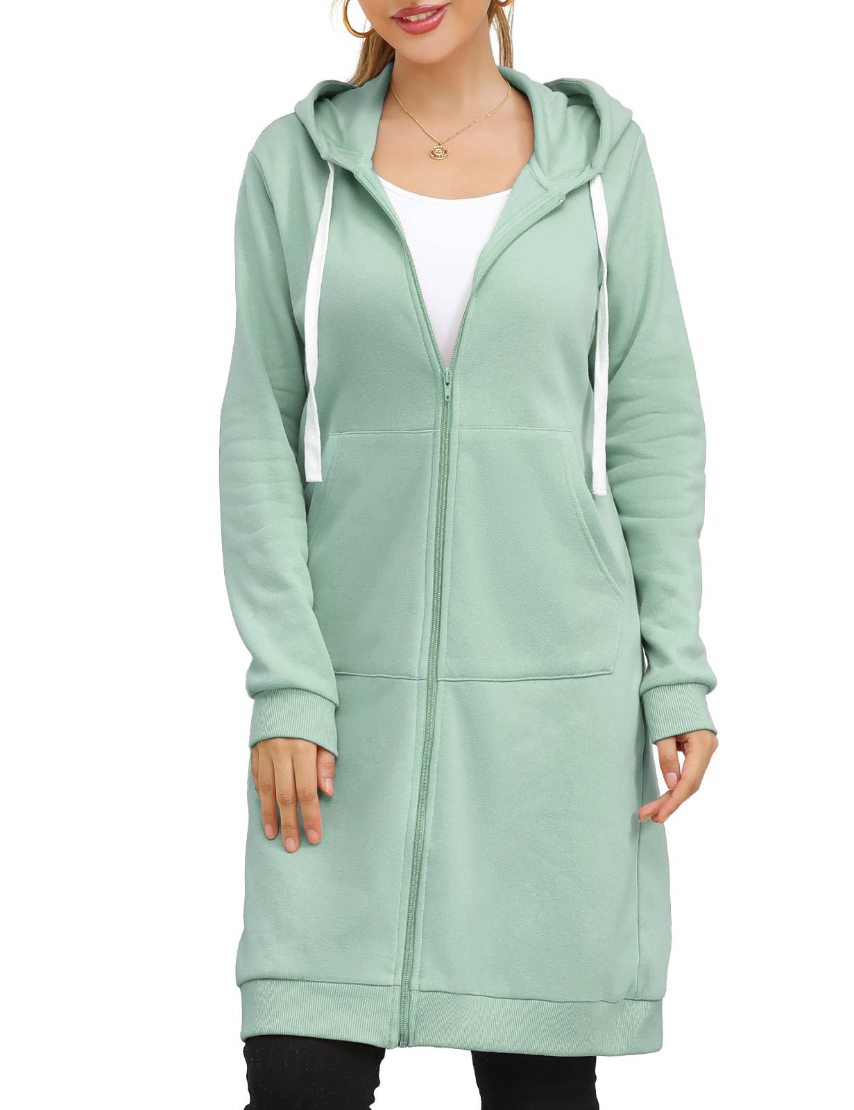 CWOHOL448_Lightweight Thin Zip-Up Hoodie Long Jacket
