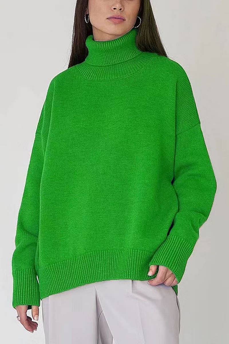 CWOSWL07653_LOOSE HALF-HIGH COLLAR SOLID COLOR SWEATER
