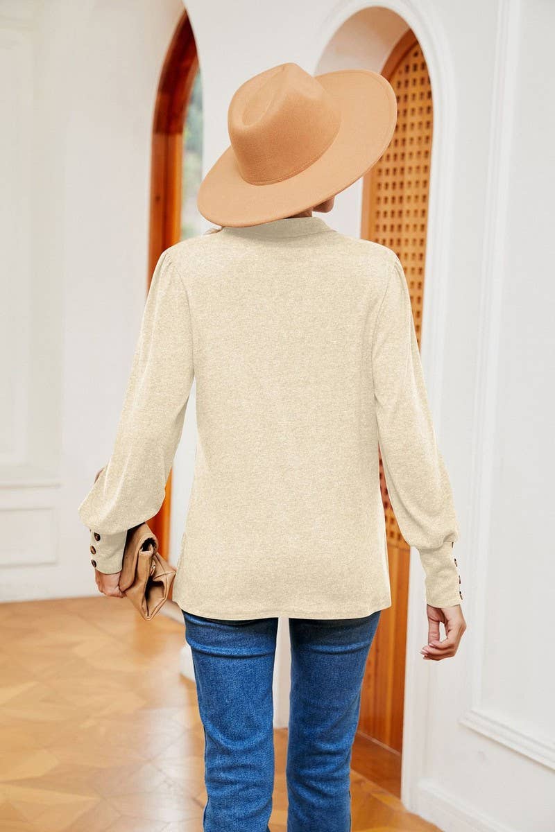 CWTBLL2398_SOLID COLOR POLO NECK LONG SLEEVE BUTTON PULLOVER