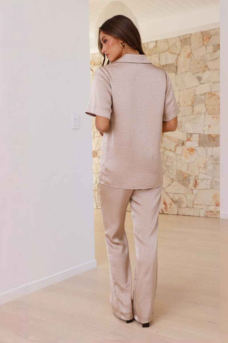 CWSPJ0432_SOLID LAPEL SHORT SLEEVE PAJAMA SET WITH PANTS
