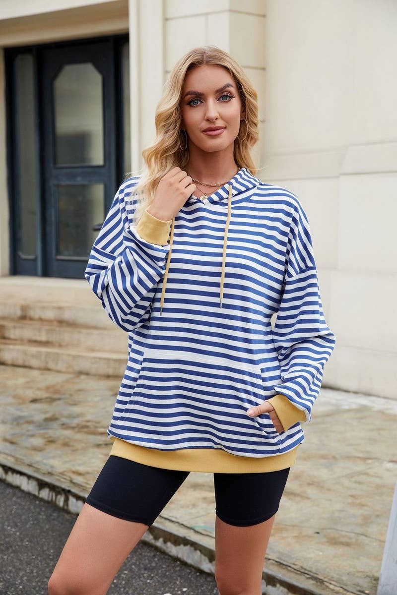 CWOHOL1112_STRIPED LOOSE HOODED CONTRAST COLOR SWEATSHIRT