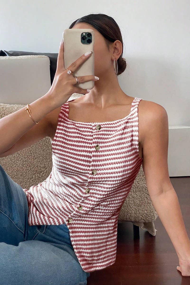 CWTTSL0328_WOMEN'S CASUAL BUTTON SLEEVELESS CAMISOLE TOP