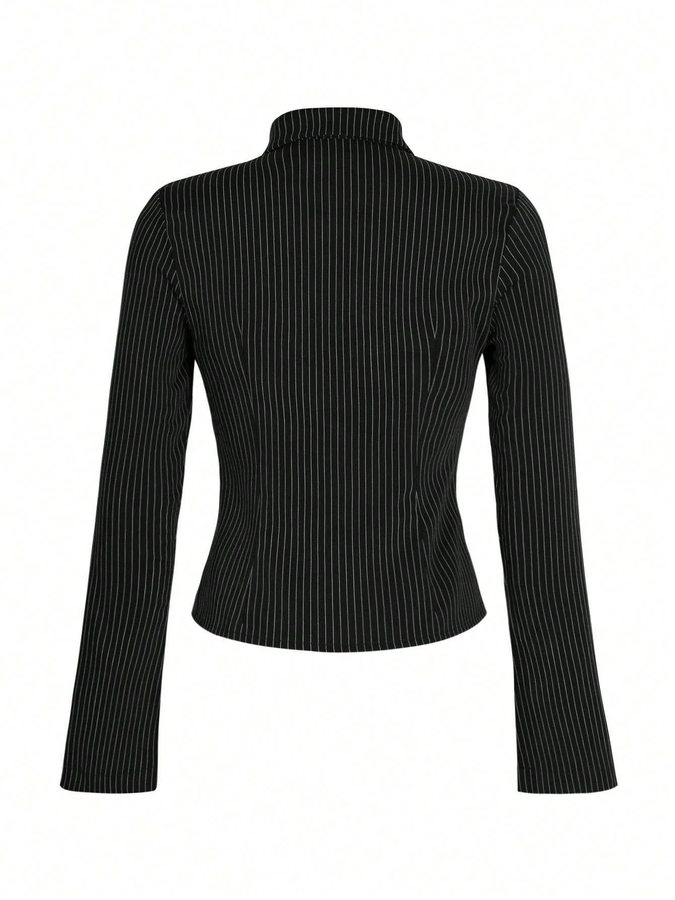 Fashionable V-neck striped long-sleeved shirt