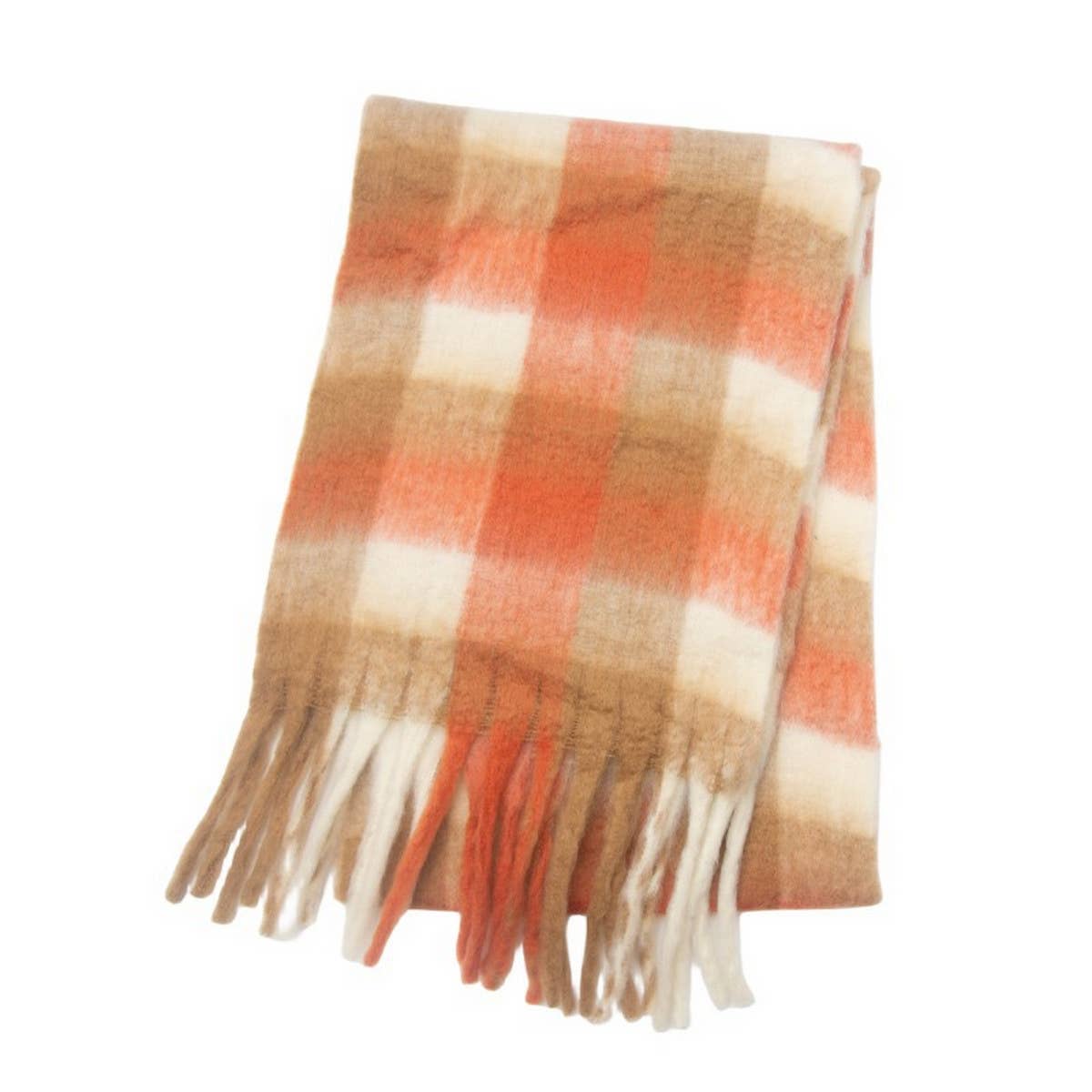 Chunky Circle Yarn Plaid Scarf - Thick Fall/Winter