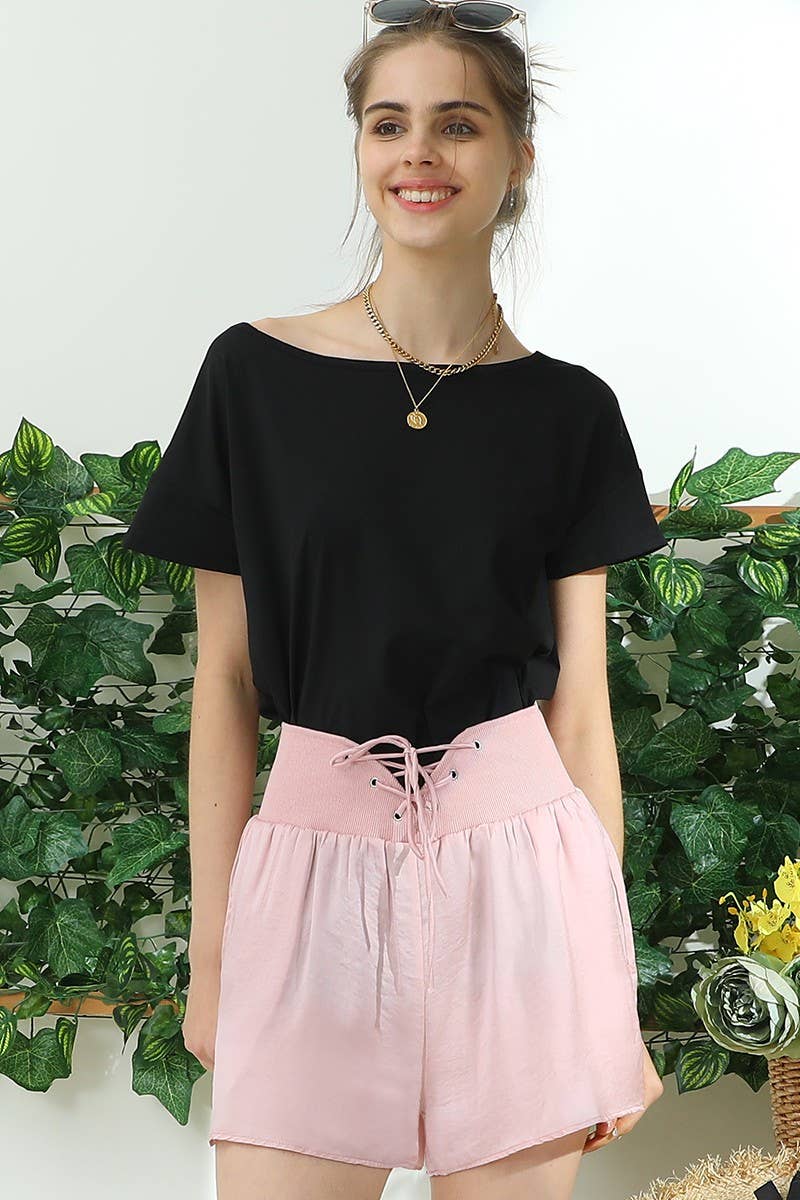 CWBSP157_HIGH WAIST RACE UP SHORT PANTS