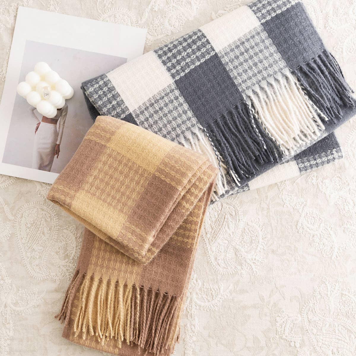 RETRO CASUAL WARM SQUARE PLAID SCARF_CWASC1013