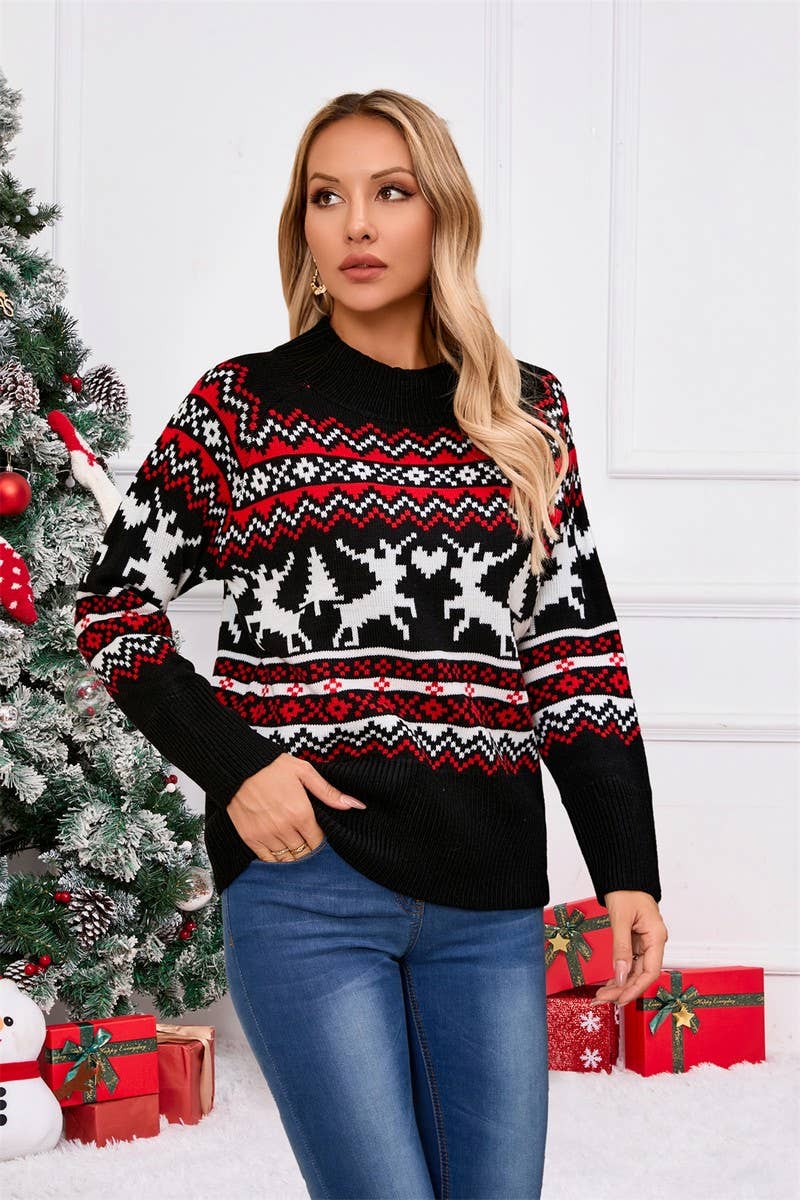CWOSWL5776_ELK JACQUARD PULLOVER CHRISTMAS KNITTED SWEATER