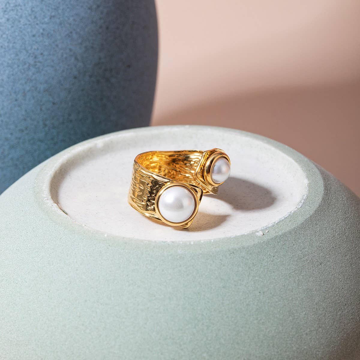 PERSONALIZED ALL-MATCH IRREGULAR OPEN PEARL RING_CWAJE1795