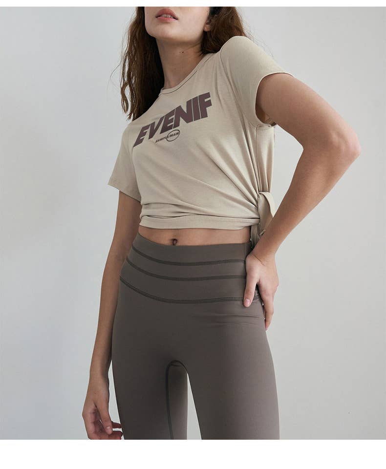 Design sense slit print short-sleeved T-shirt