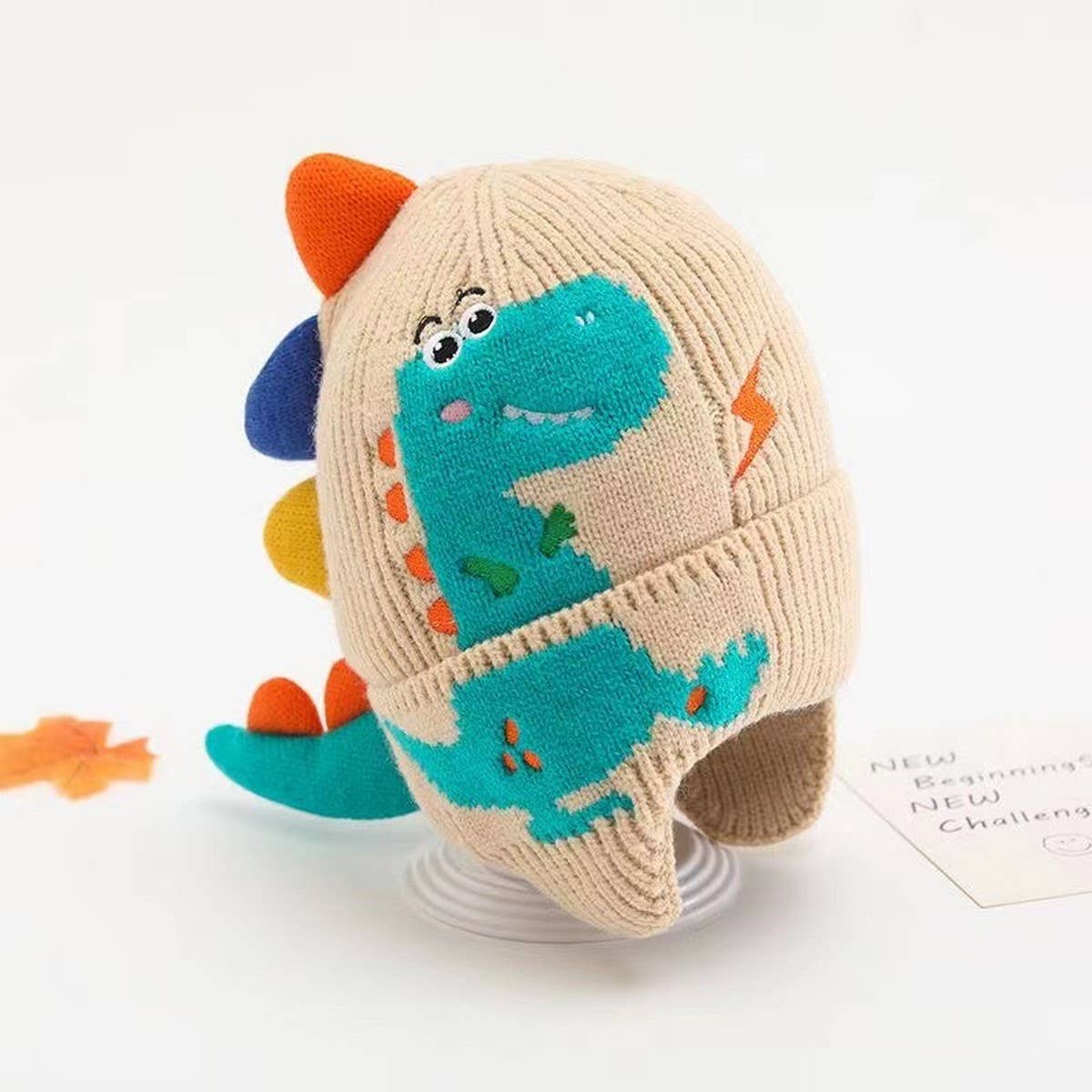 CWAH04562_KIDS DINOSAUR KNIT HAT WINTER WARM BABY BEANIE