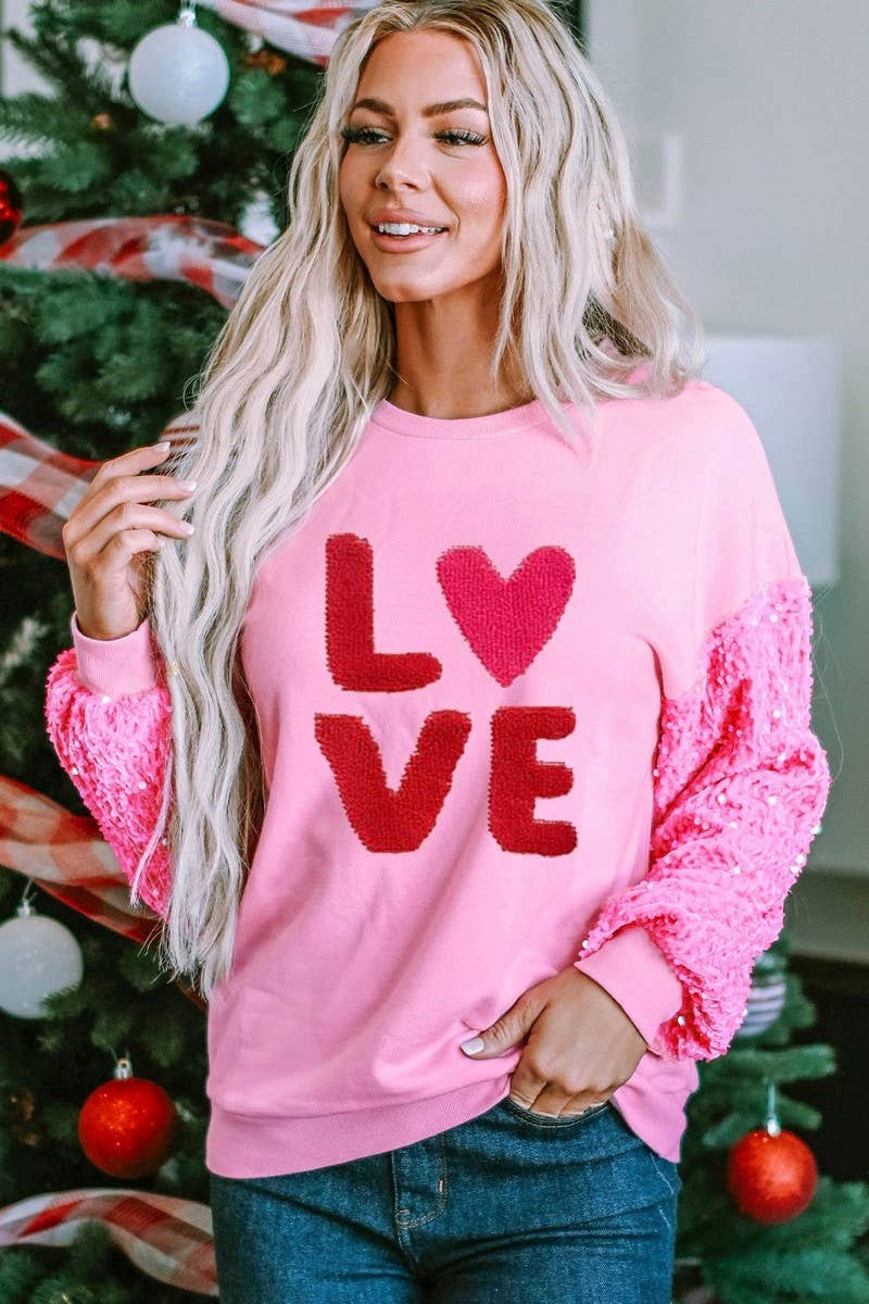 CWTBLL01241_VALENTINE SEQUIN SLEEVE LONG SLEEVE SWEATSHIRT