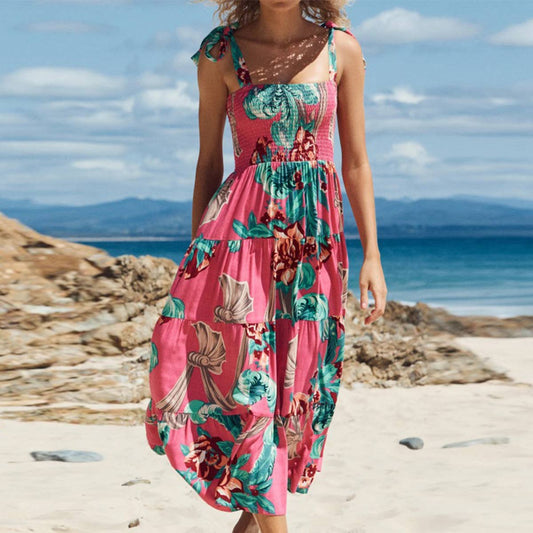 Casual holiday halter strap print long dress