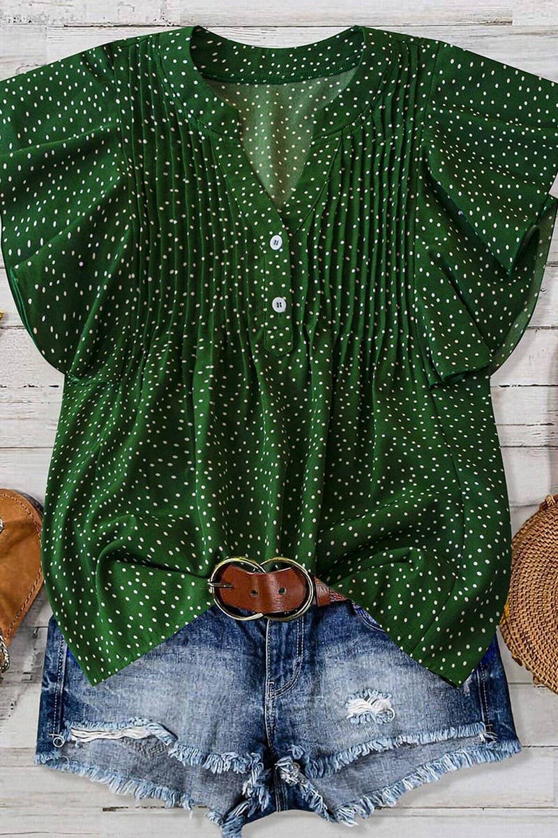 CWTTSL0333_SWEET PRINCESS SLEEVE V-NECK CHIFFON SHIRT