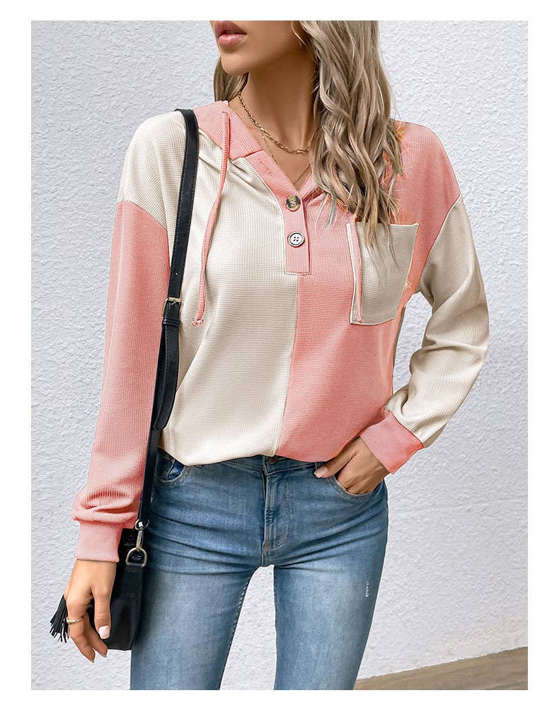 Contrast color loose hooded hoodie