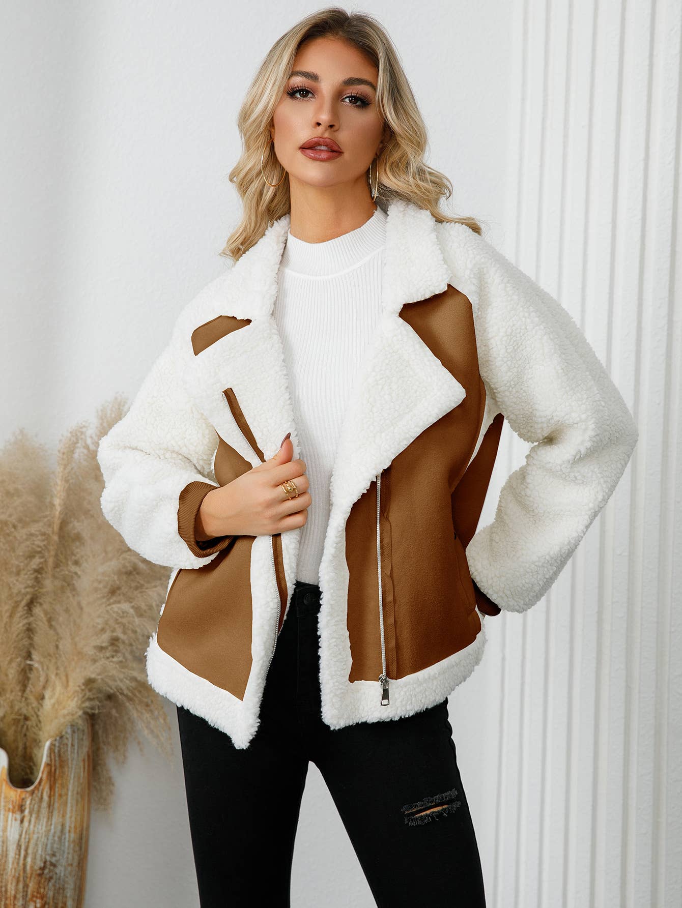 Fleece jacket, denim fleece zipper jacket