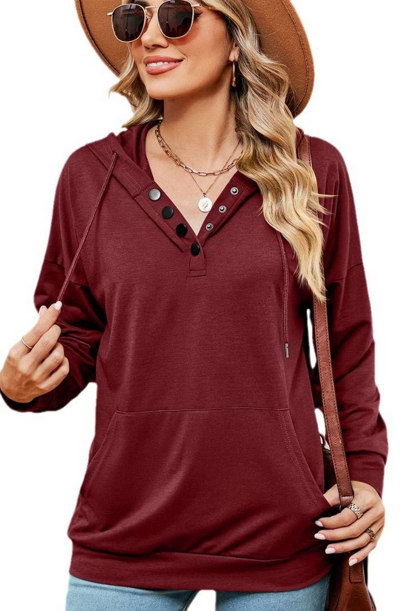 CWOHOL0930_SOLID COLOR BUTTON DRAWSTRING POCKET HOODIE